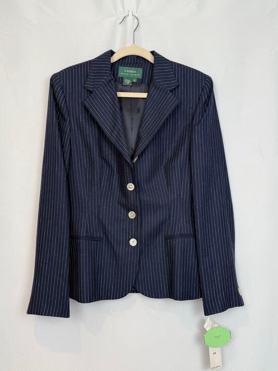 Lauren by Ralph Lauren Jackets & Blazers - NWT Lauren Ralph Lauren Navy Pinstripe Blazer 10 Linen Wool Made in USA